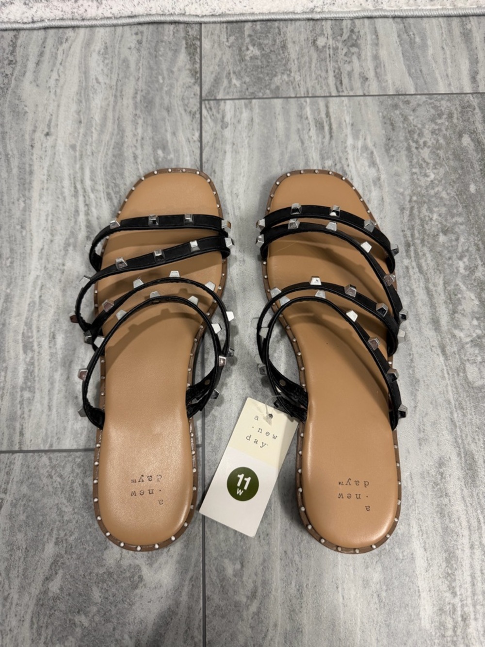 a new day Black Studded Multi-Strap Slide Sandals